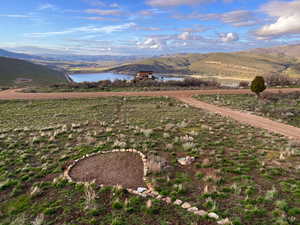 Aerial view of a water and mountain view