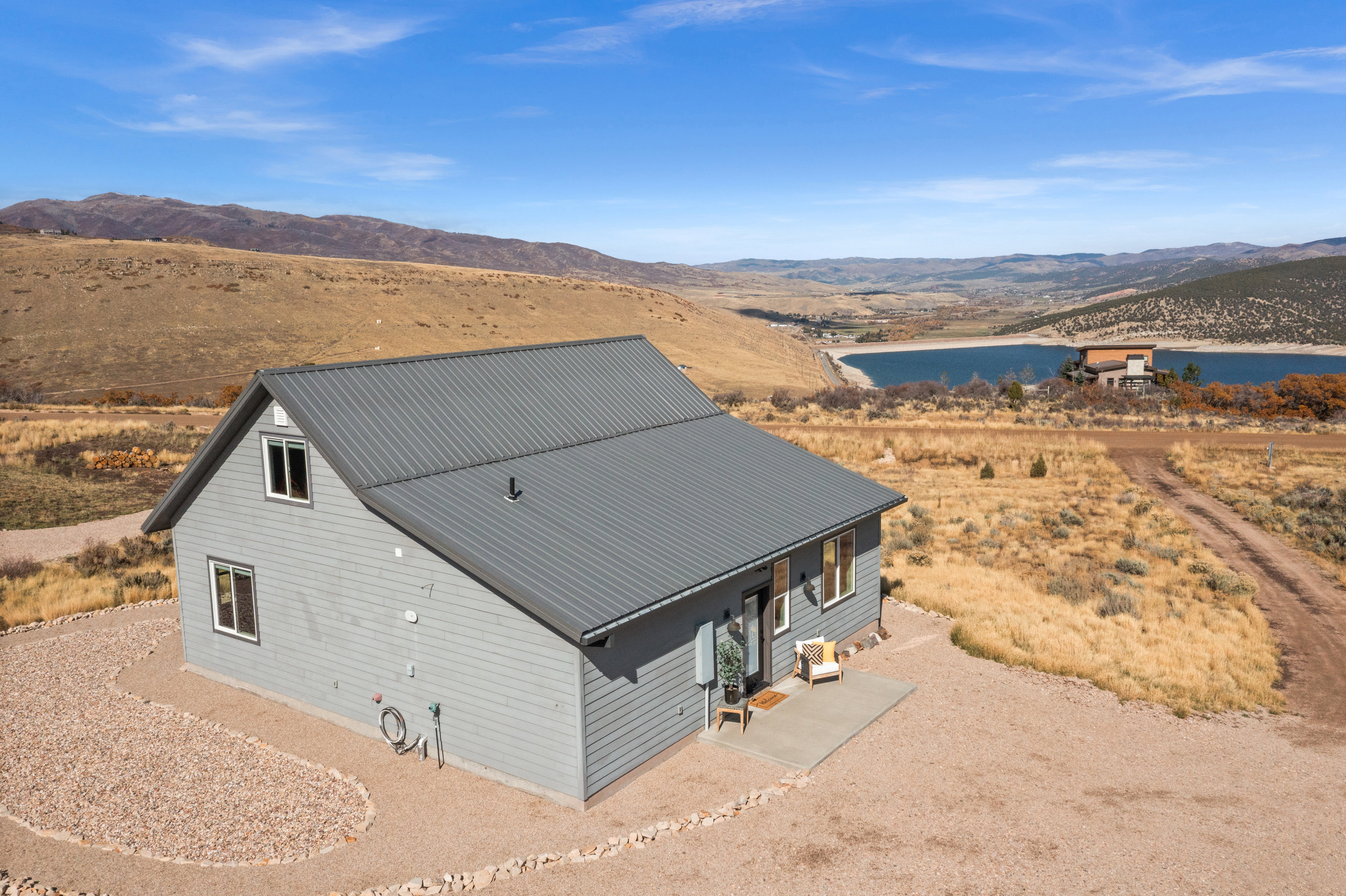 Drone / aerial view of a water and mountain view