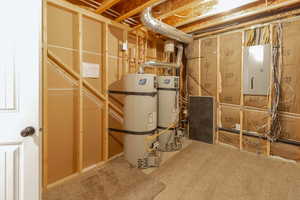 Utility room with electric panel and water heater