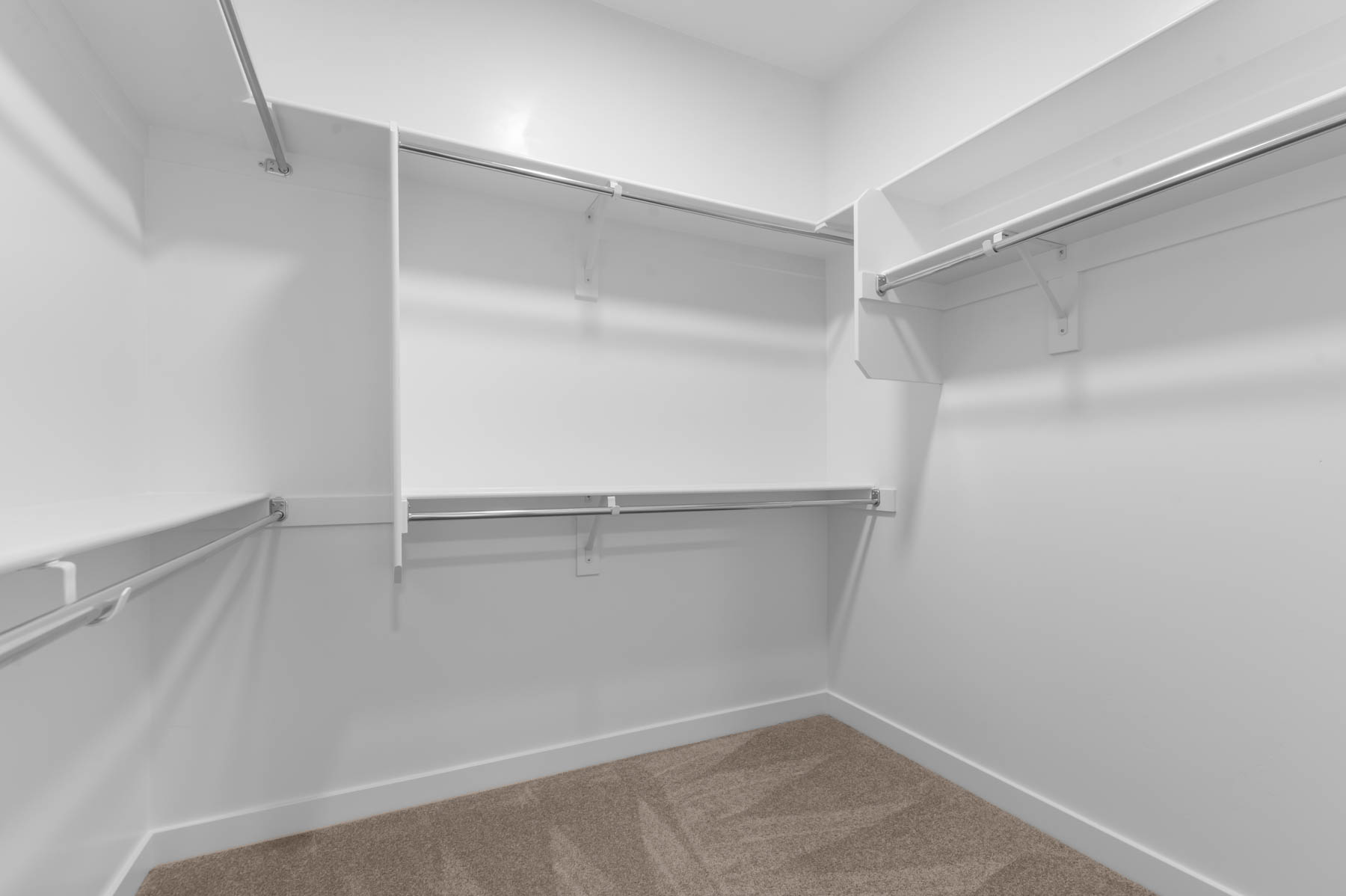 Walk in closet featuring light colored carpet