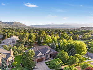 Bird's eye view of a mountain backdrop