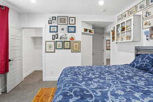 Bedroom featuring light colored carpet and recessed lighting