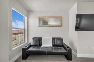 Living room featuring carpet