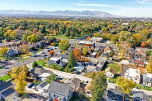 Aerial perspective of suburban area featuring mountains