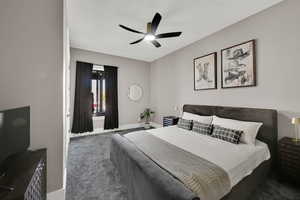 Bedroom featuring carpet floors and a ceiling fan