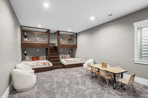 Bedroom with recessed lighting and carpet flooring
