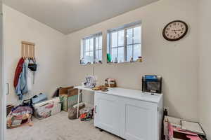 Misc room with light carpet