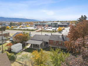 Drone / aerial view of a mountainous background