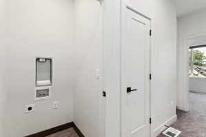 Laundry room with hookup for an electric dryer and hookup for a washing machine