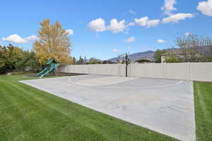 View of sport court featuring community basketball court and a mountain view