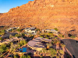 View of property location featuring a pool area and mountains