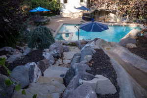 View of pool featuring a patio area