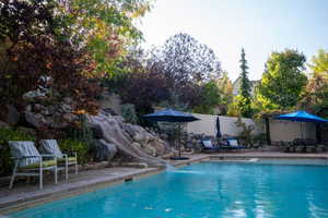 View of pool featuring a patio