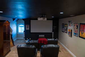 Cinema featuring carpet and recessed lighting