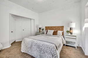 Bedroom with carpet floors and a closet