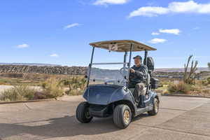 View of outbuilding with a mountain view
