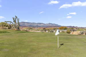 View of property's community featuring a mountain view and a yard