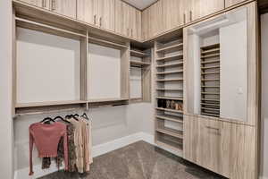 Walk in closet featuring carpet flooring