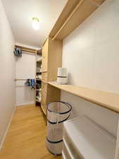 Spacious closet with light wood-style flooring
