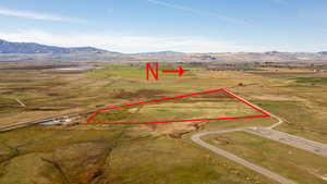 View of rural area featuring mountains and property boundaries highlighted