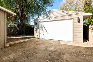 View of detached garage