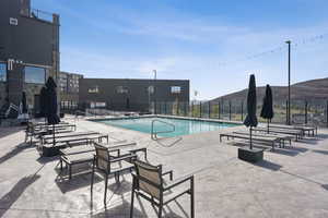 Community pool with mountain view