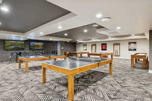 Game room and fireplace