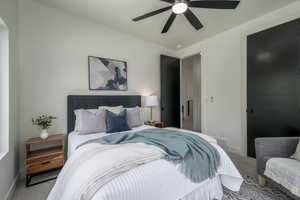 Bedroom with carpet floors and ceiling fan