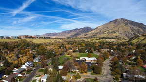 Aerial overview of property's location with mountains