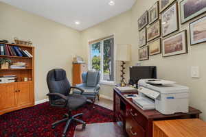 Office area featuring recessed lighting and baseboards