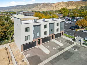 Aerial view of a mountain backdrop