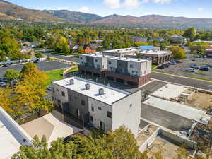 Drone / aerial view of a mountainous background