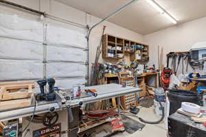 Garage with a workshop area