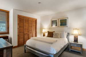 Bedroom with carpet floors and a closet
