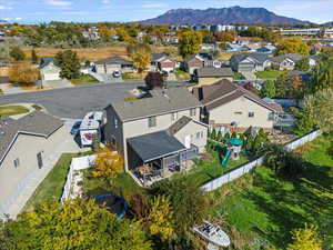 Aerial perspective of suburban area featuring mountains