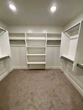 Spacious closet with light carpet