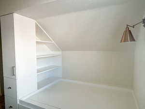 Spacious closet featuring vaulted ceiling