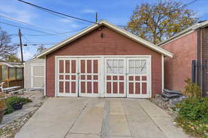 Garage with a storage shed