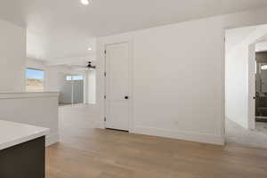 Unfurnished room featuring recessed lighting and light wood-style flooring