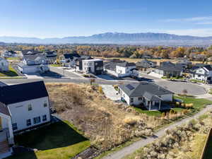 Aerial perspective of suburban area featuring mountains