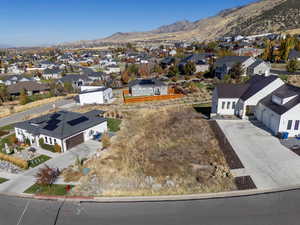 Aerial perspective of suburban area with mountains
