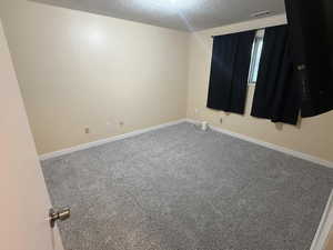 Spare room with a textured ceiling and carpet floors