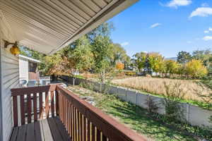 Deck with a fenced backyard