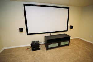 Cinema room featuring carpet