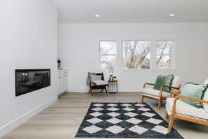 Living area featuring recessed lighting and light wood finished floors