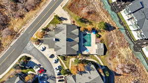 View from above of property with a pool