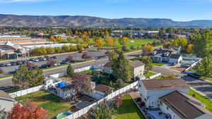 Aerial perspective of suburban area featuring mountains