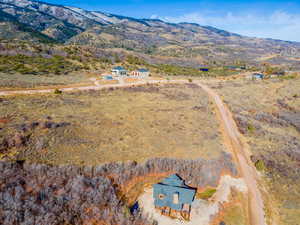 Overview of rural landscape with mountains