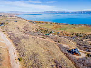Aerial view of a water and mountain view