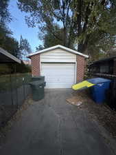 View of detached garage